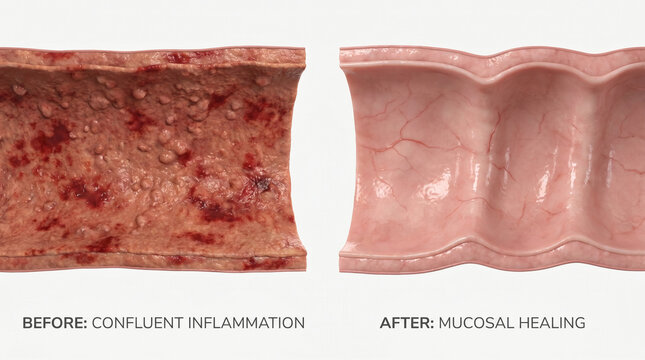 Inflammatory Bowel Disease Confluent Inflammation and Mucosal Healing 3D Cross Section