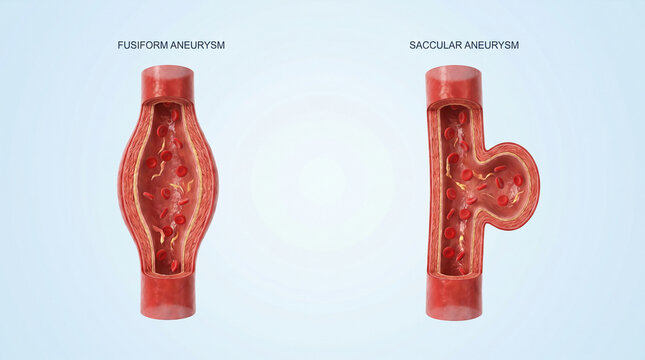 Fusiform and Saccular Brain Aneurysm Types 3D Cross Section Illustration
