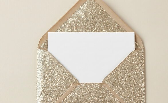 Gold Glitter Envelope with White Card Insert for Event Invitations