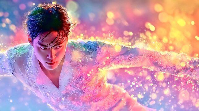 光をまとい舞う、幻想のフィギュアスケーター