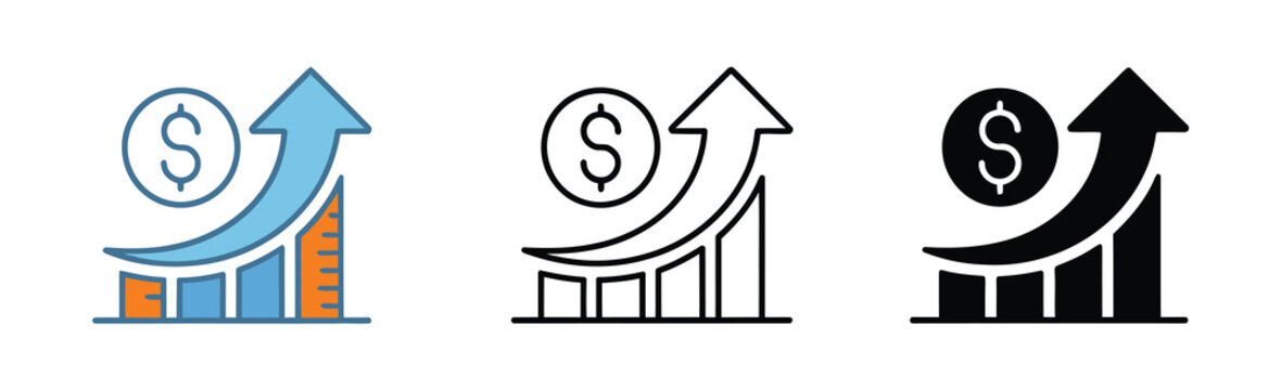 Financial growth bar chart vector illustration with dollar sign and upward arrow, business success, profit increase, investment performance, and economic progress concept for analytics and corporate r