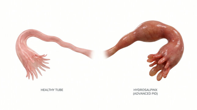Healthy Fallopian Tube vs Hydrosalpinx Advanced PID Female Reproductive Pathology