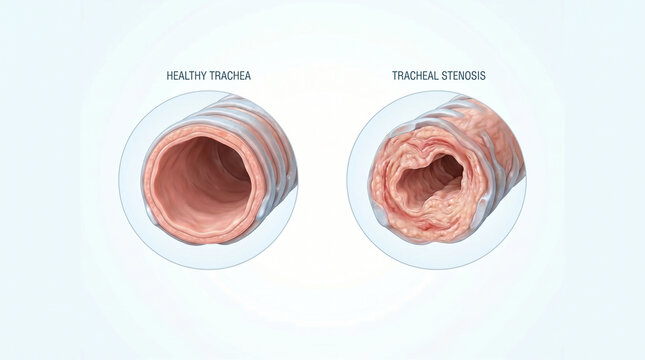 Healthy Trachea vs Tracheal Stenosis Airway Narrowing Comparison