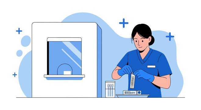 Nurse performing COVID-19 rapid antigen test at testing booth