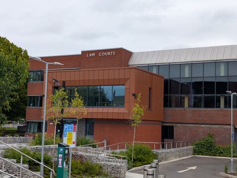 Crewe Cheshire UK May 16 2026 Exterior architecture of the Crewe Law Courts and Magistrates' Court in Cheshire, England.