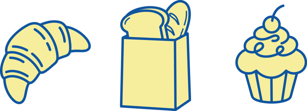 Bakery items illustration, nobody, line art, icons