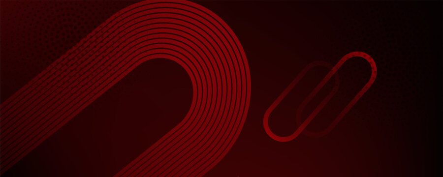 Abstract red glowing geometric lines on black background. Modern shiny red diagonal rounded lines graphic design.Print