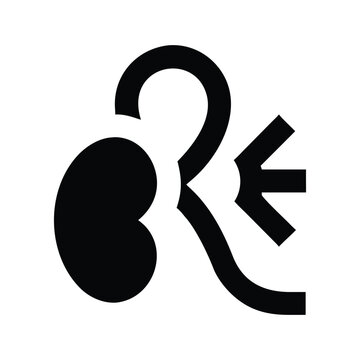 Minimalist black icon depicting the human kidney with an indicative arrow, symbolizing renal health and medical attention