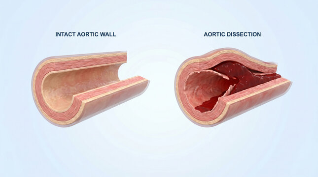 3D Longitudinal Section of Aortic Dissection and Intact Vessel Wall Pathology