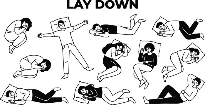 People laying down in various positions, nobody, line art illustration