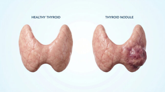 Healthy Thyroid Gland and Thyroid Nodule Tumor Medical Illustration