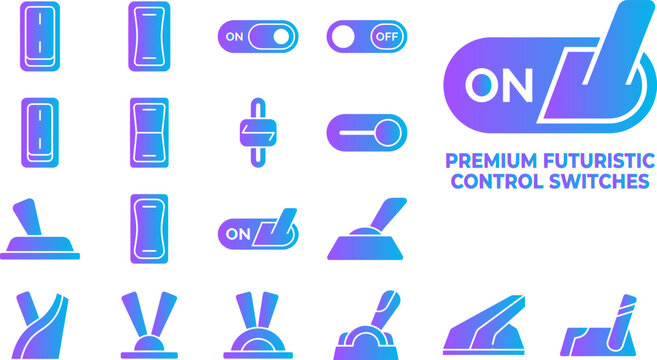 Futuristic control switches and toggles for premium electrical devices and automation.