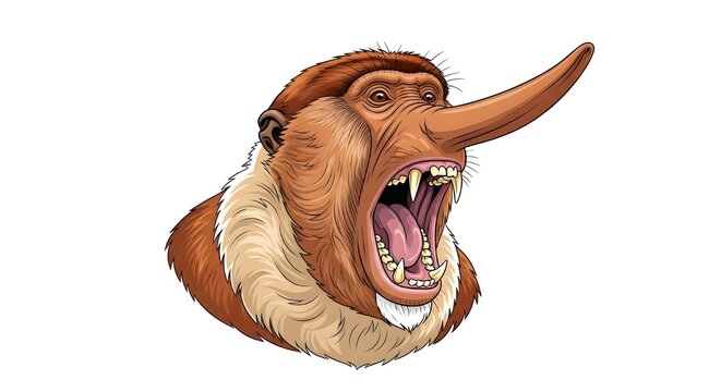 Angry Monkey Roaring with Open Mouth Isolated on Transparent Background