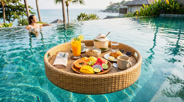 Luxury Floating Breakfast in Tropical Infinity Pool Resort
