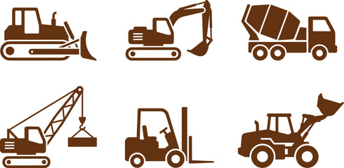 Construction vehicles icon set, nobody, illustration © jannat Stock