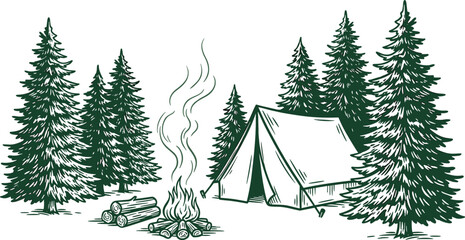 Camping tent with campfire in forest nobody © jannat Stock