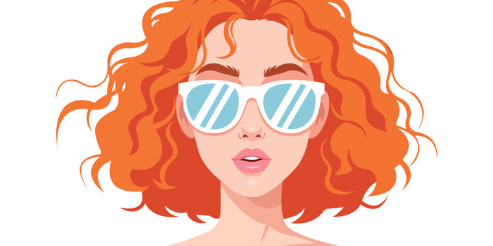 Portrait of a woman with curly red hair and sunglasses portrait sunglasses illustration hairstyle accessories character shoulders fashionable expression artistic stylized creative