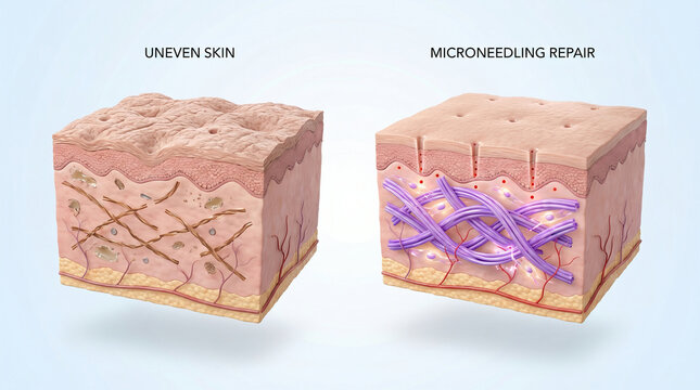​Microneedling Skin Repair and Collagen Regeneration Dermatology Illustration