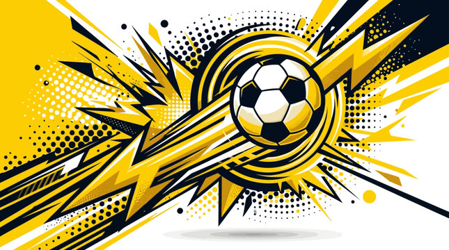 Dynamic soccer ball explosion yellow black graphic sports illustration