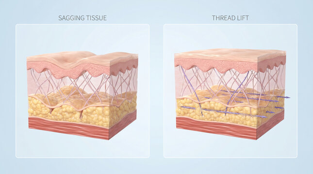 Thread Lift Facelift Procedure for Sagging Tissue Dermatology Illustration