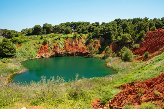 colorful bauxit lake near Otranto in Apulia