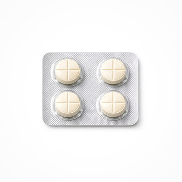 Blister com comprimidos antiparasit&aacute;rios isolado sobre fundo branco