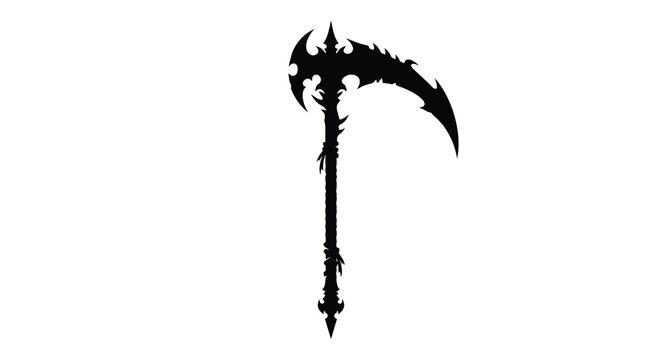 Scythe silhouette against a white background dark and ominous design