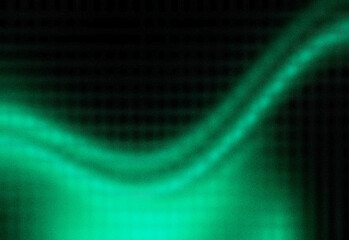 Fototapeta premium Green neon light rays and misty particles on dark abstract background with copy space