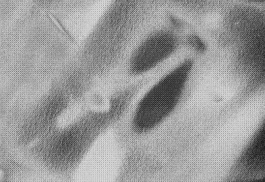 Monochrome film grain and halftone dot texture with analog TV static background pattern