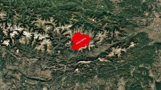Andorra Country Highlighted in Red on Satellite Map Zoom In Animation