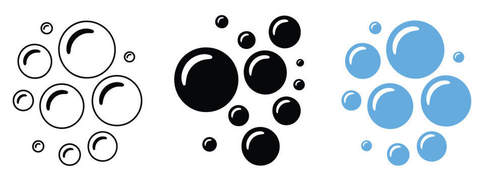 Soap bubbles icon featuring sparkling foam, fizzy soda drops, oxygen spheres, 