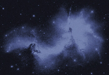 Starry night sky with blue nebula clouds and countless distant stars in deep space © DesignSells