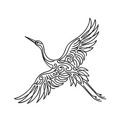 Fototapeta premium Vector illustration of an elegant flying crane bird with detailed feathers, symbolizing freedom, grace and spiritual harmony, isolated on a transparent background
