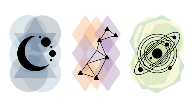 Set of three abstract science and space themed illustrations