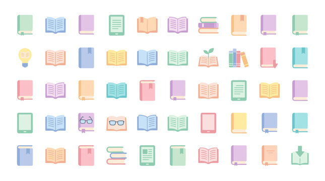 Collection of colorful open books and reading materials