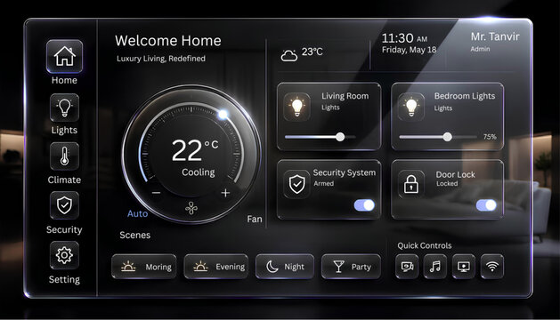 Modern Car Dashboard Display with Digital Clock and Navigation at Night