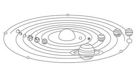 solar system diagram in black and white line art high quality © Ziaul_Studio