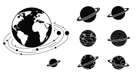 planetary system with earth and various planets on white background © Ziaul_Studio