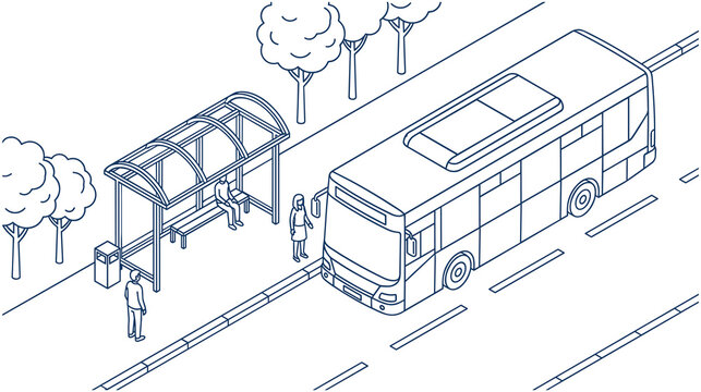 Public bus transport stop isometric station city urban roadside.