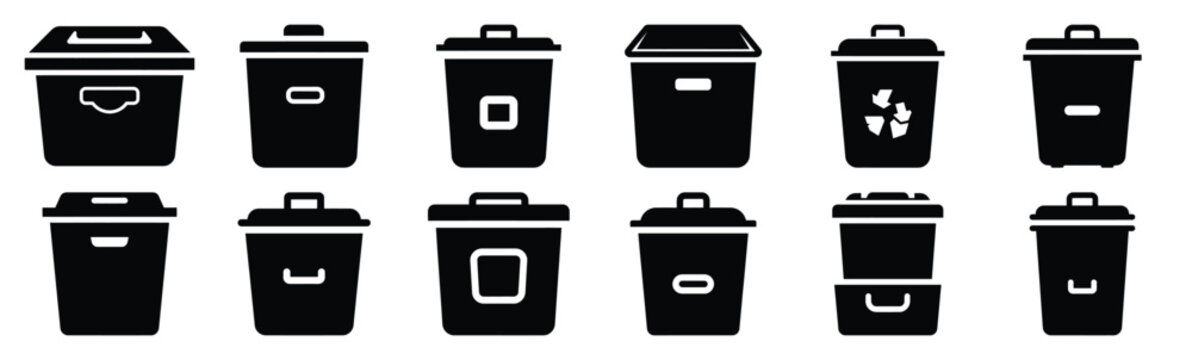 Minimalist compost drawer bin silhouette icon set. Collection of Kitchen silhouette vector icons illustration.