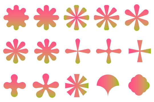 Pink green gradient floral abstract icon set. Colorful flower,  geometric symbols collection for stickers, planners, branding, posters, scrapbooking, social media design. High-res, transparent PNG 