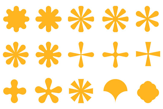 Yellow floral abstract icon set. Colorful flower,  geometric symbols collection for stickers, planners, branding, posters, scrapbooking, tags, UI,  social media design. High-res, transparent PNG