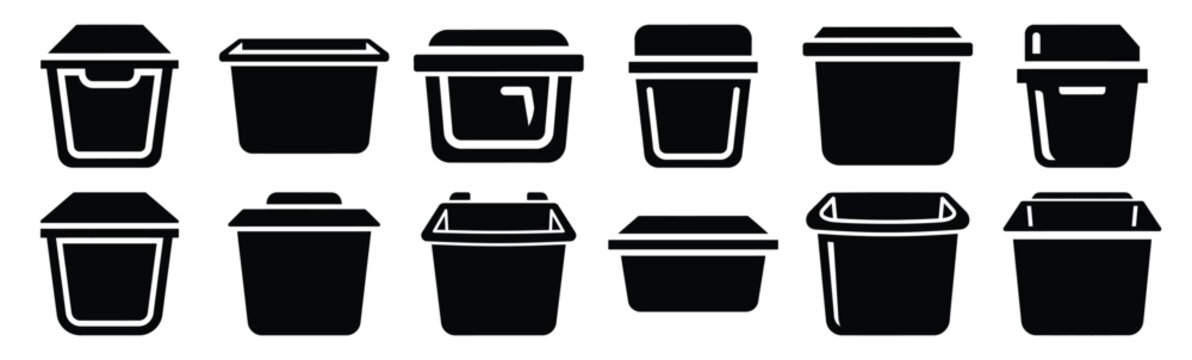 Minimalist refrigerator door bin silhouette icon set. Collection of Kitchen silhouette vector icons illustration.