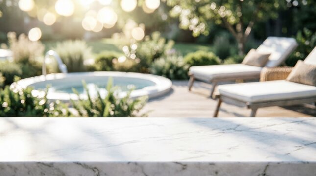 Luxury Outdoor Spa Area with Marble Counter for Web Design