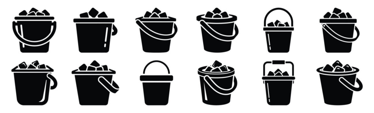 Minimalist refrigerator ice cube bucket silhouette icon set. Collection of Kitchen silhouette vector icons illustration.