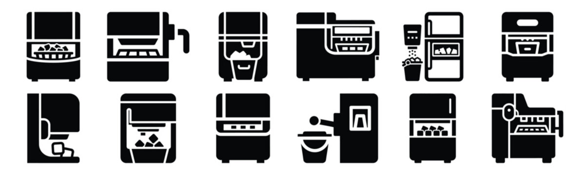 Minimalist refrigerator ice maker silhouette icon set. Collection of Kitchen silhouette vector icons illustration.