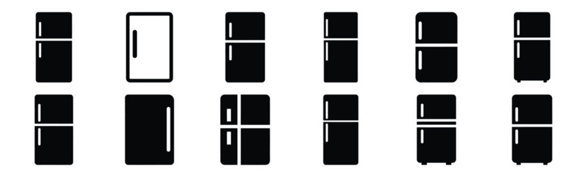 Minimalist refrigerator outer panel silhouette icon set. Collection of Kitchen silhouette vector icons illustration.