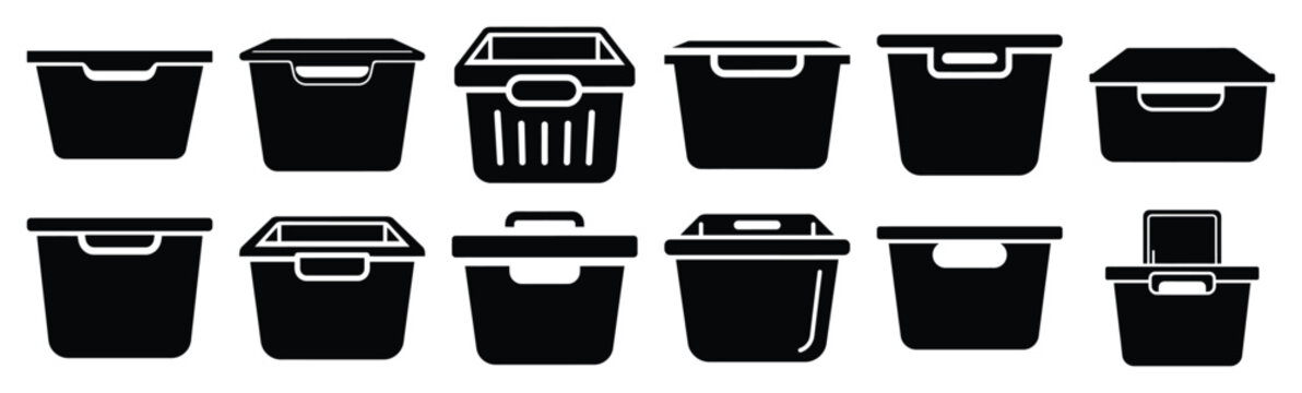 Minimalist refrigerator storage bin silhouette icon set. Collection of Kitchen silhouette vector icons illustration.