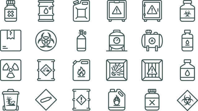 Hazard icons set displaying industrial safety warnings chemicals toxic materials and dangerous shipping container cargo symbols