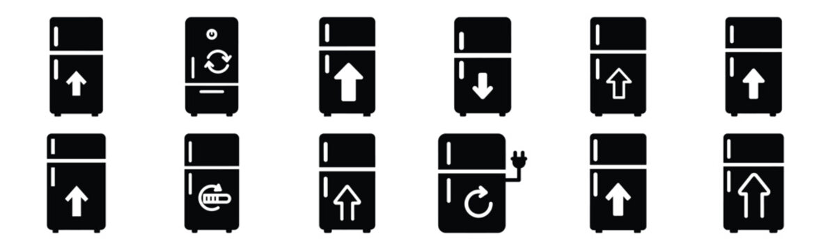Minimalist refrigerator system update silhouette icon set. Collection of Kitchen silhouette vector icons illustration.